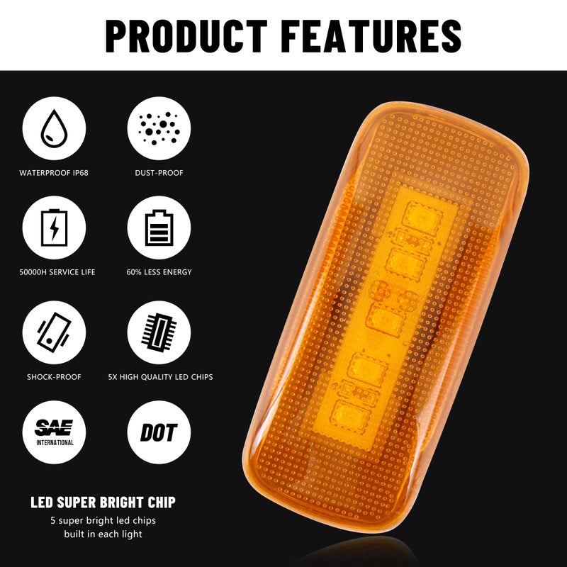 BASIKER Rear Bed Side Marker LED Fender Lights for 2010-2017 Dodge and 2011-2016 Ram Dually Truck Double Wheel Side Fenders Aftermarket Replacement, Full kit, Clear (2x Amber + 2x Red) OE# 55077458AA 264131 - Image 3